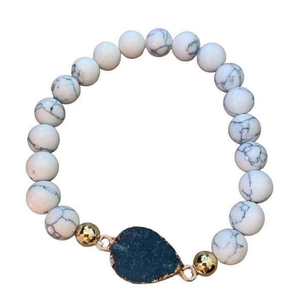 Sparkly Night Sky Bracelet, Sapphire Blue Stone, Faux Druzy Quartz Drusy Gift - Picture 5 of 11